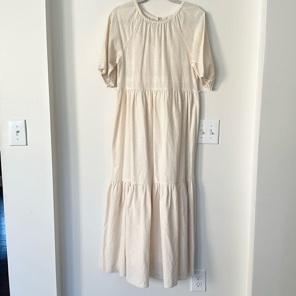 A Piece Apart Cream Perforated Tiered Maxi Dress 0